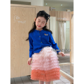 卡通小马刺绣针织开衫 韩版 外套气质网纱拼色蛋糕裙 新款 女童26春季