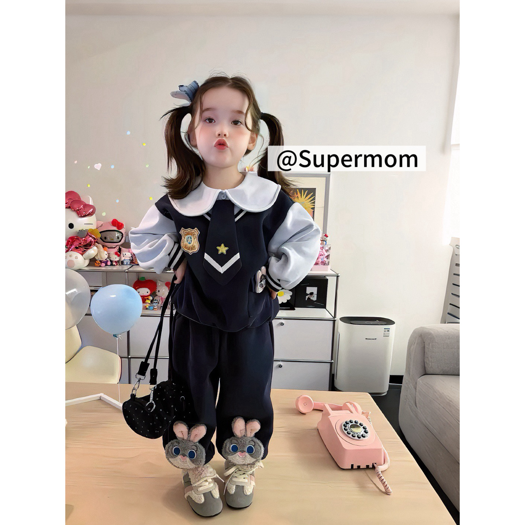 女童26冬季飞天小兔加绒卫衣套装