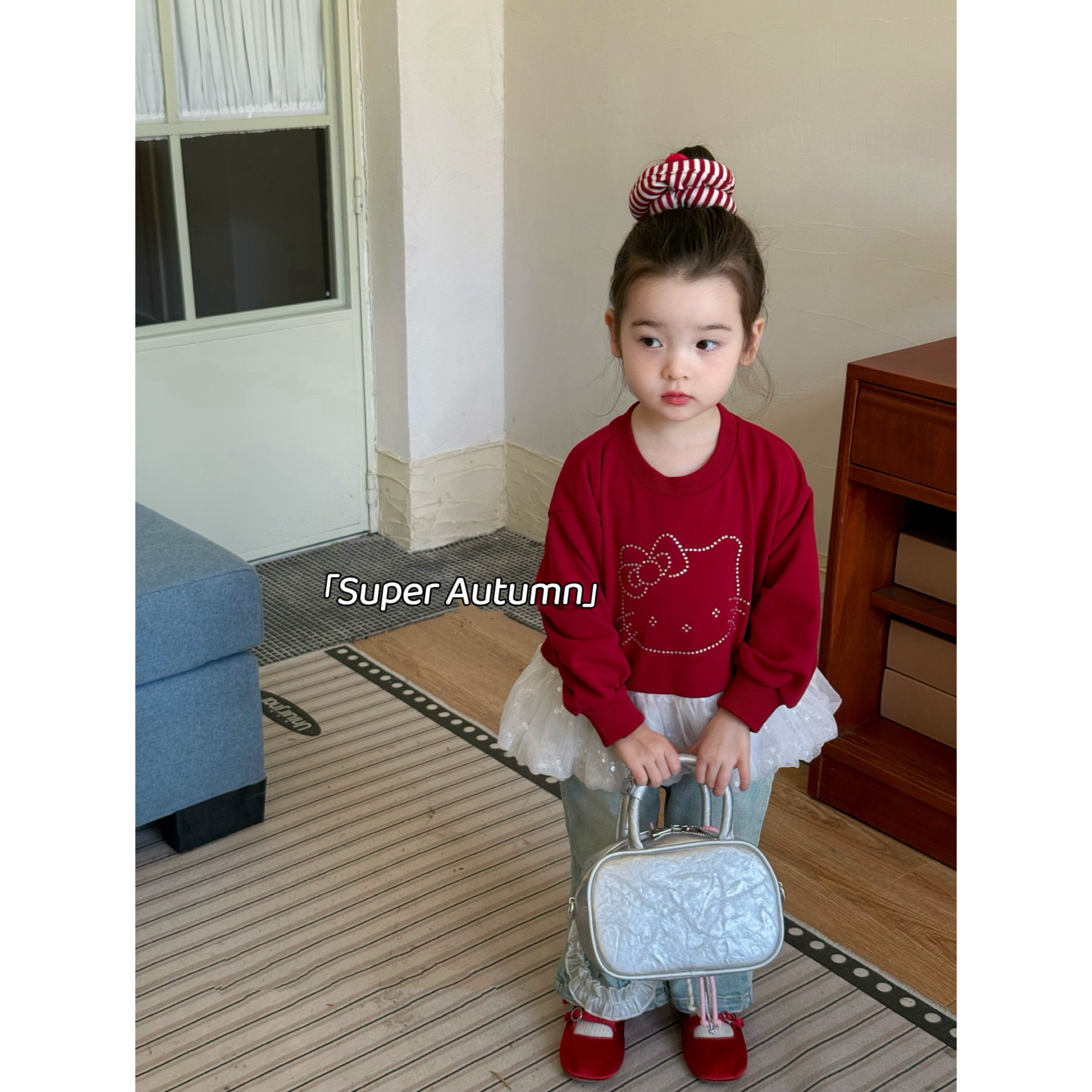 女童秋季韩版卡通拼接亮片T恤