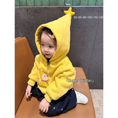 女童冬季韩版卡通加绒连帽卫衣