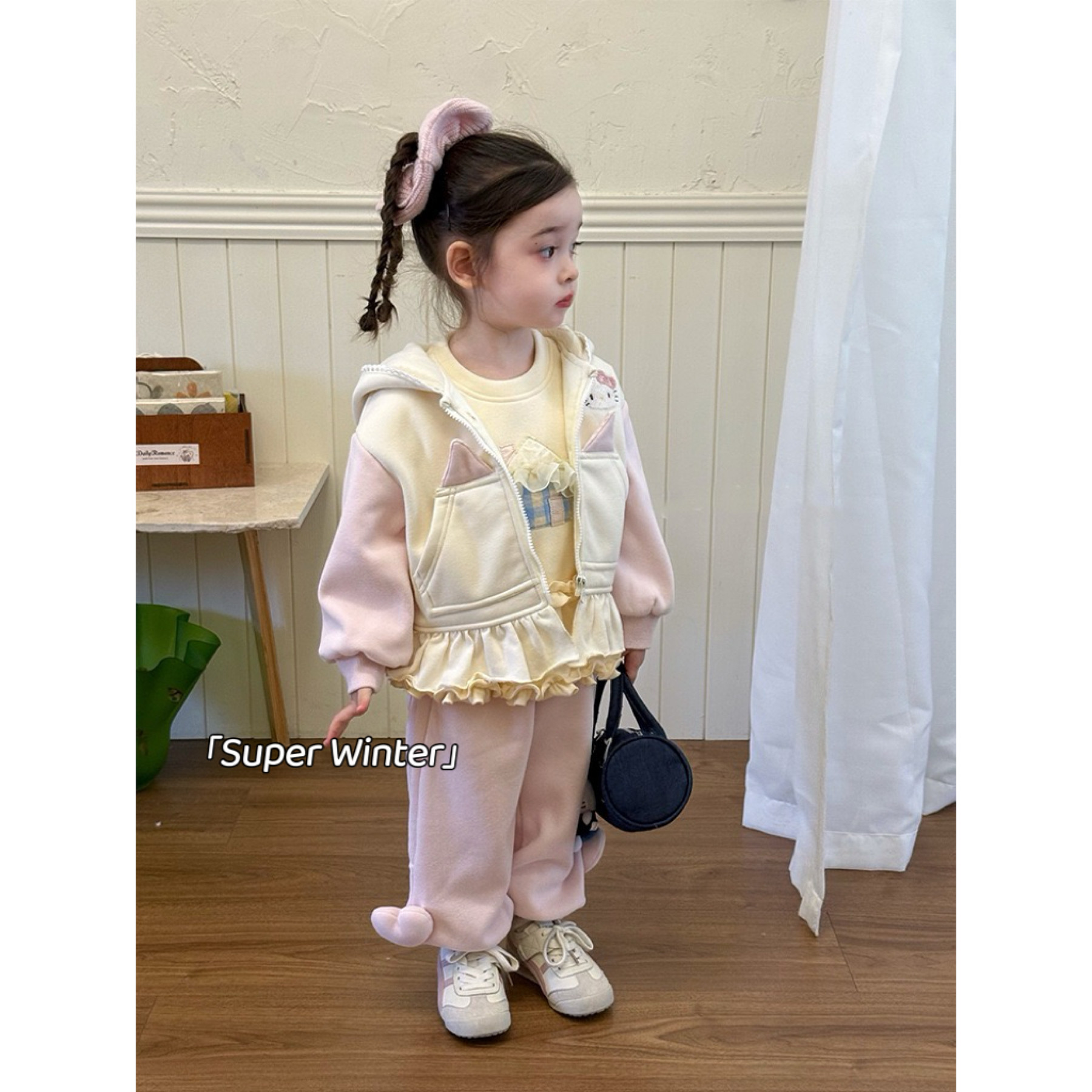 女童冬季甜美加绒卫衣套装