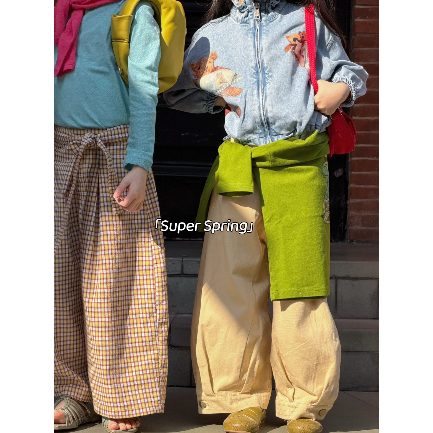 女童26春季新款韩版卡通印花牛仔外套糖果色长袖打底休闲网红套装