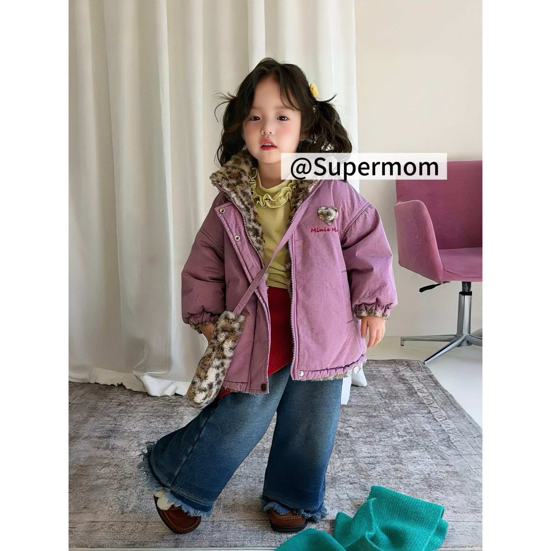 女童26冬季羊羔毛双面穿棉服外套