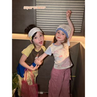 上衣姐妹装 女童26夏季 洋气小公主撞色短袖 韩版 插肩T恤简约ins 新款