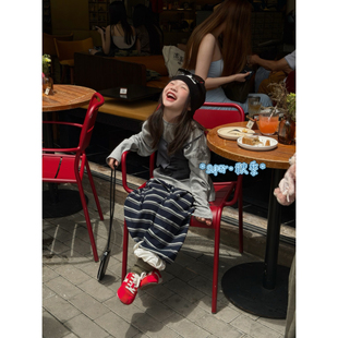 女童26秋季新款韩版优雅西装吊带长袖叠穿时尚条纹休闲裤套装百搭