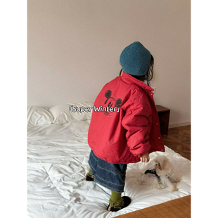 女童冬季新款韩版hy时尚加厚棉服上衣保暖休闲外套加绒牛仔裤套装