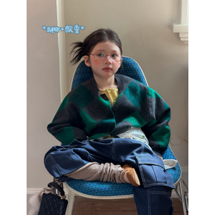 女童26秋季新款韩版优雅薄款针织毛衣开衫外套百搭口袋休闲裤套装