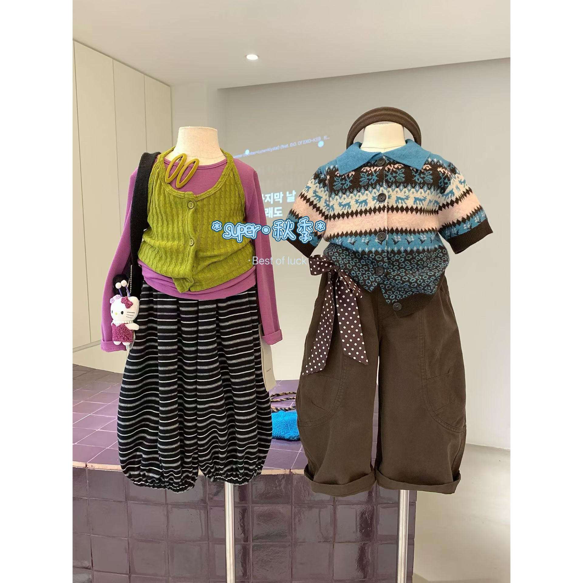 女童26秋季淑女挂脖上衣套装图片