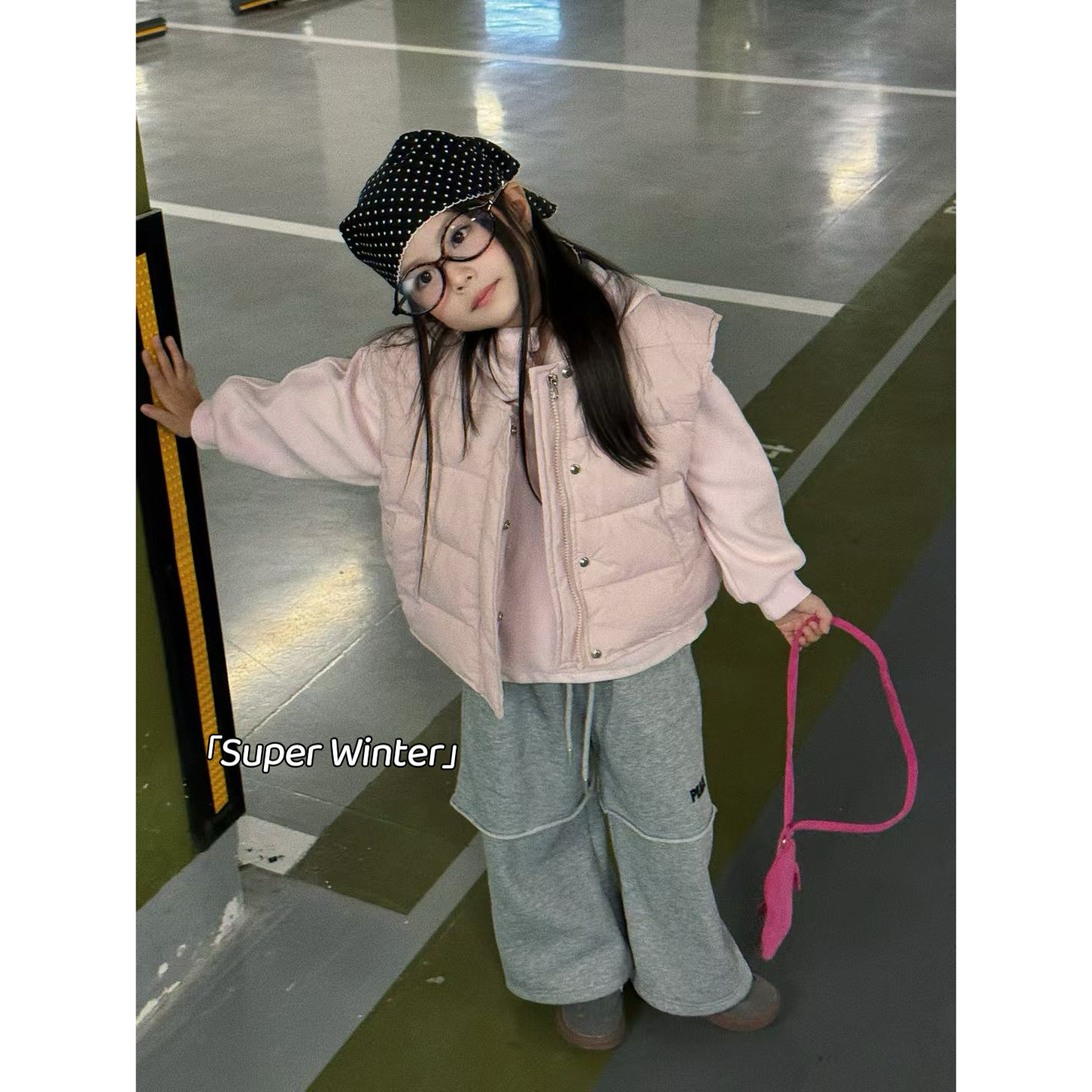 女童冬季新款韩版休闲夹棉马甲上衣加绒加厚卫衣时尚复古牛仔裤子