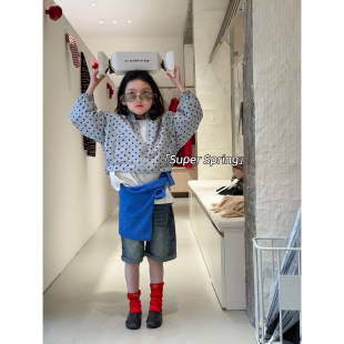 卡通印花波点休闲外套做旧牛仔短裤 韩版 两件套洋气 新款 女童26春季