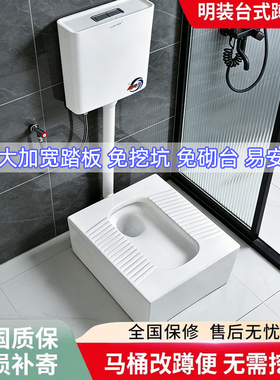 免磊砌台蹲便器马桶改蹲厕冲防臭家用免挖坑明装陶瓷一体全套蹲坑