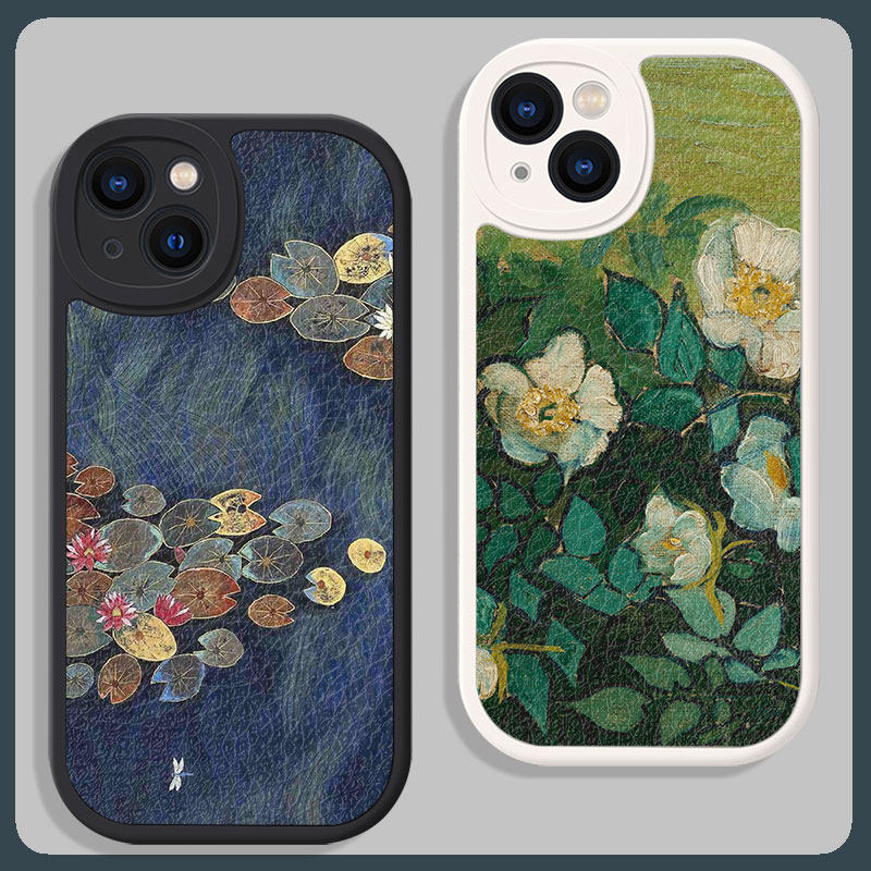 油画花朵适用苹果13手机壳iphone12小众法式11全包xs防摔7plus女