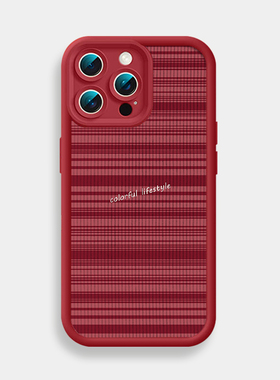 红色条纹文艺复古风iphone15手机壳适用苹果14小米13华为nova12全包mate60荣耀100防摔vivos18一加opporeno10