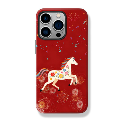 马年本命红色复古风手机壳全包