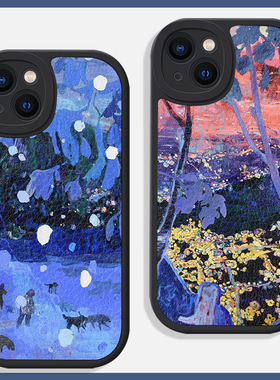 蓝色小众抽象艺术油画风适用苹果15promax手机壳13小米14华为mate60软硅胶nova12小羊皮荣耀100防摔vivo一加