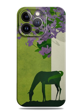 绿色骏马紫花森系插画适用苹果16e手机壳15promax12小米13华为nova14菲林p70荣耀200mate60一加oppo全包vivo