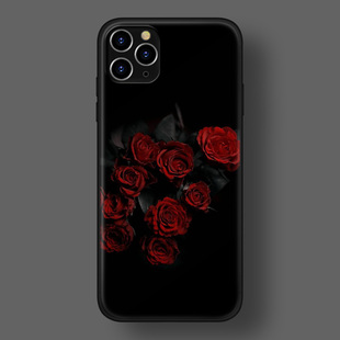 iphoneXS678plus暗红玫瑰花冷淡风14 适用13苹果12promax手机壳xr