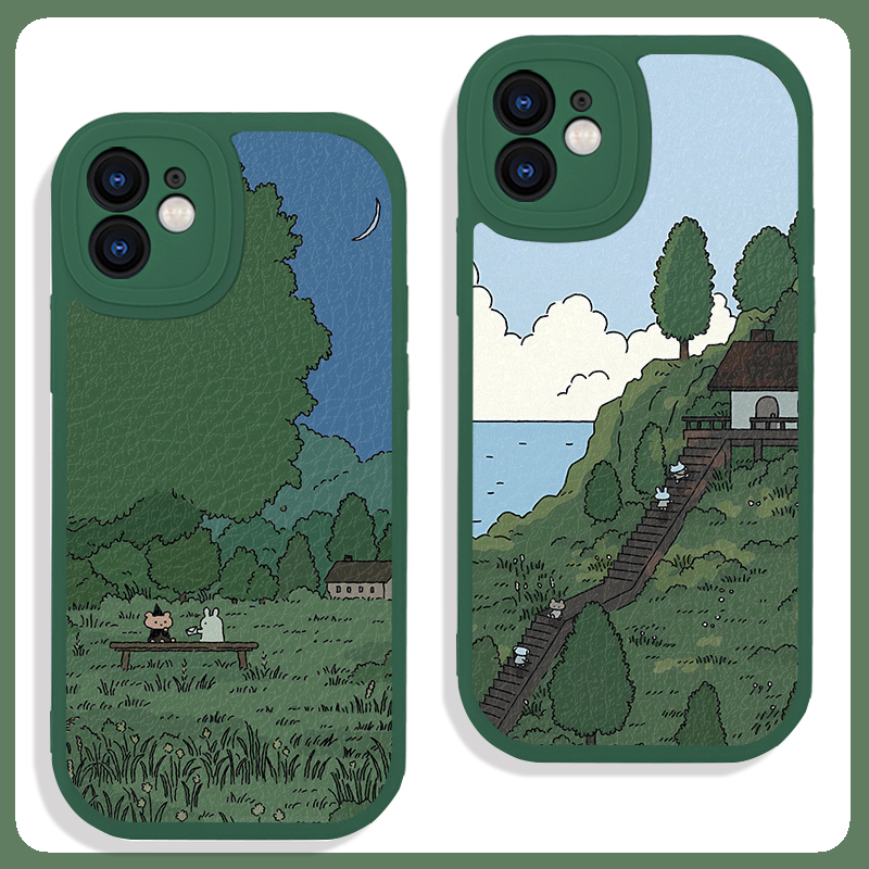 绿色卡通可爱治愈插画iphone16适用苹果15promax手机壳13小米14华为p70硅胶mate60小羊皮荣耀防摔vivo软oppo