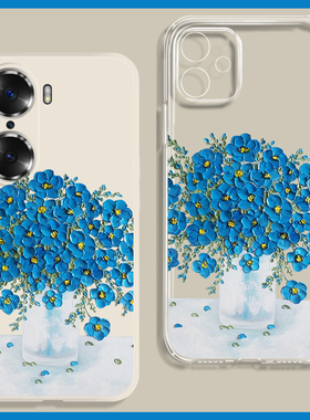 清新蓝色花朵适用华为荣耀60pro/50/20全包magic4/v40/30手机壳软