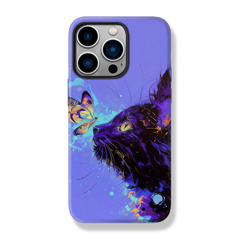 蝴蝶小黑猫创意小众设计15手机壳适用苹果14小米13华为P70双层mate60荣耀100菲林opporeno11防摔vivox90磨砂