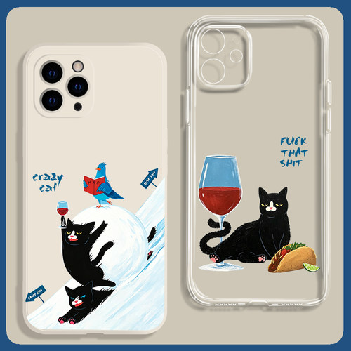 搞怪黑猫美式复古趣味硅胶手机壳