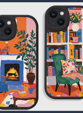 马蒂斯风格文艺复古适用苹果16promax手机壳15小米14华为nova13硅胶mate60小羊皮p70荣耀200防摔vivo一加oppo