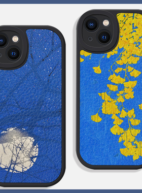 蓝色月夜银杏小众油画风适用苹果15promax手机壳14小米13华为nova12软硅胶mate60小羊皮oppo荣耀100防摔vivo