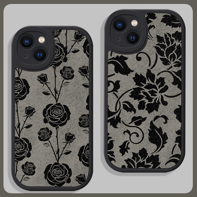小众原创设计高级灰玫瑰花适用苹果14promax手机壳13全包12小米11华为mate50硅胶P60小羊皮nova10荣耀90oppo