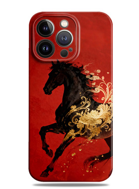 一马当先奔腾黑色骏马新年红适用苹果17手机壳16promax15小米17华为nova14菲林pura80磁吸mate70一加oppovivo