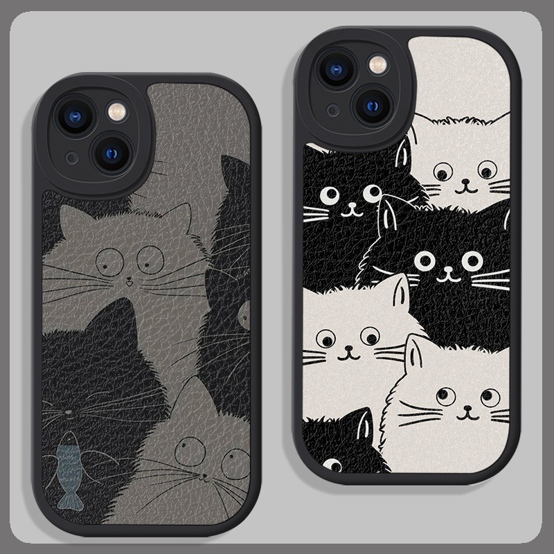 吃鱼的猫咪可爱卡通适用苹果13promax手机壳12小米11华为Nova10软14iphone15