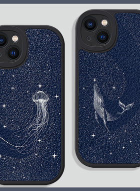 星空深海动物水母鲸鱼17适用16苹果15promax手机壳13小米14华为p70硅胶mate60小羊皮防摔vivoS18潮oppo一加软