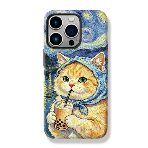 奶茶猫趣味梵高星月夜油画手机壳