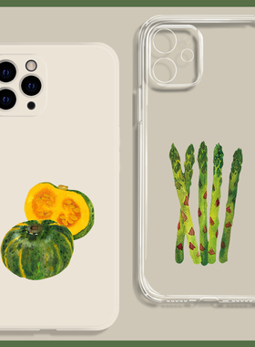 文艺简约绿色健康食物适用苹果15promax手机壳13小米14华为mate60芦笋nova12一加oppo荣耀90南瓜vivox100红米