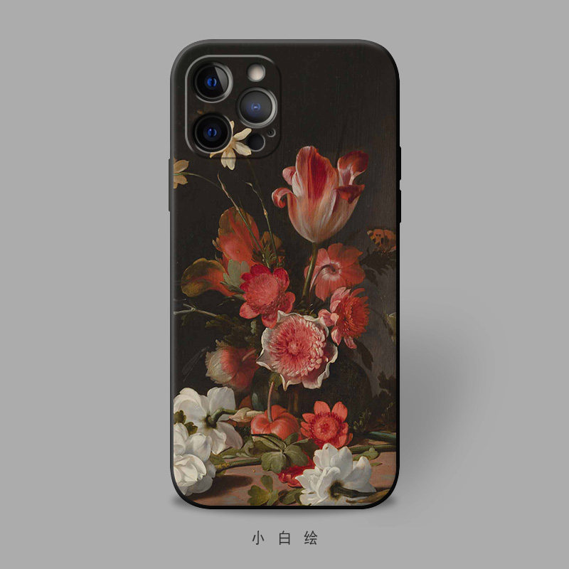 适用苹果12mini/xr/678pluse/11promax手机壳法式复古油画花朵女