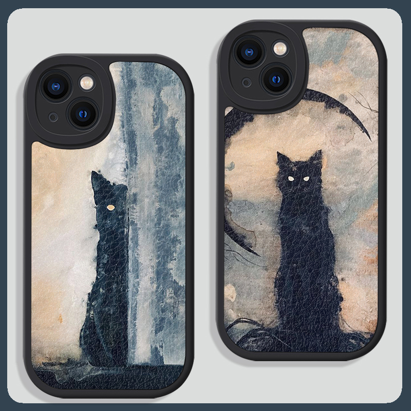 暗黑系黑猫咪复古创意艺术手机壳
