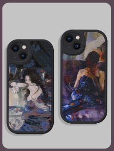 暗黑抽象艺术油画风珍珠少女适用苹果15promax手机壳14全包13小米12华为mate50硅胶P60小羊皮oppo荣耀90防摔