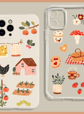 治愈美式复古文艺田园风适用苹果15promax手机壳14全包13小米12华为mate60硅胶P40透明nova11荣耀90一加ace2
