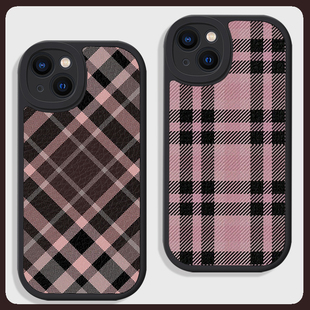 黑粉格子潮酷少女适用苹果17air手机壳16promax小米15华为nova14硅胶mate80小羊皮P70软oppo荣耀400防摔vivo