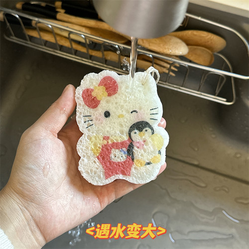 猫咪压缩洗碗巾可挂木浆棉海绵擦