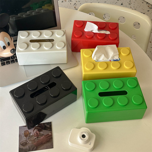 可爱彩色积木桌面茶几纸巾盒收纳