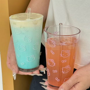 哈喽小猫 可爱卡通ins风少女心kt水杯大容量加厚玻璃杯冷饮果汁杯