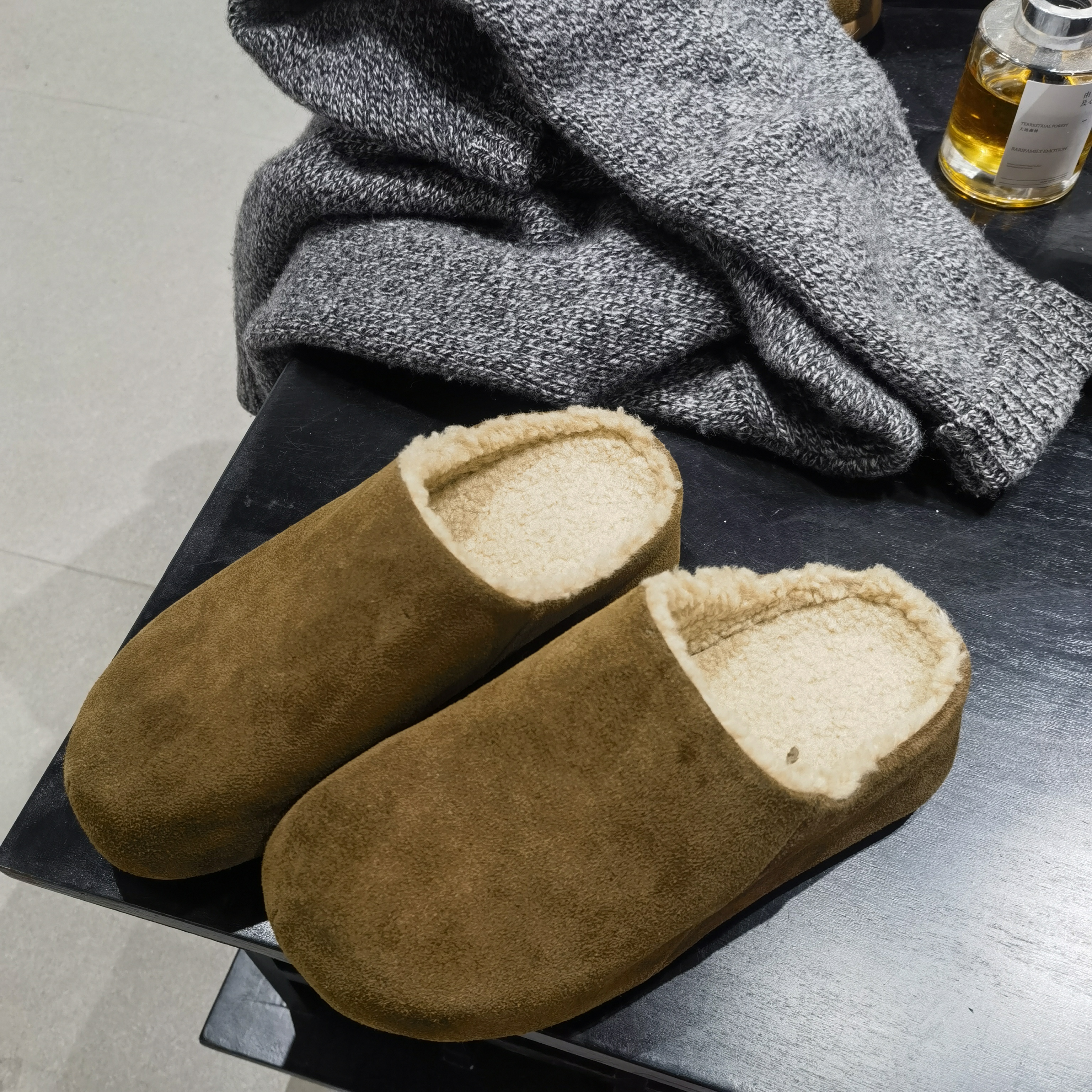 米诗思真皮包头土豆拖鞋羊羔绒加棉厚底软底博肯拖鞋2502