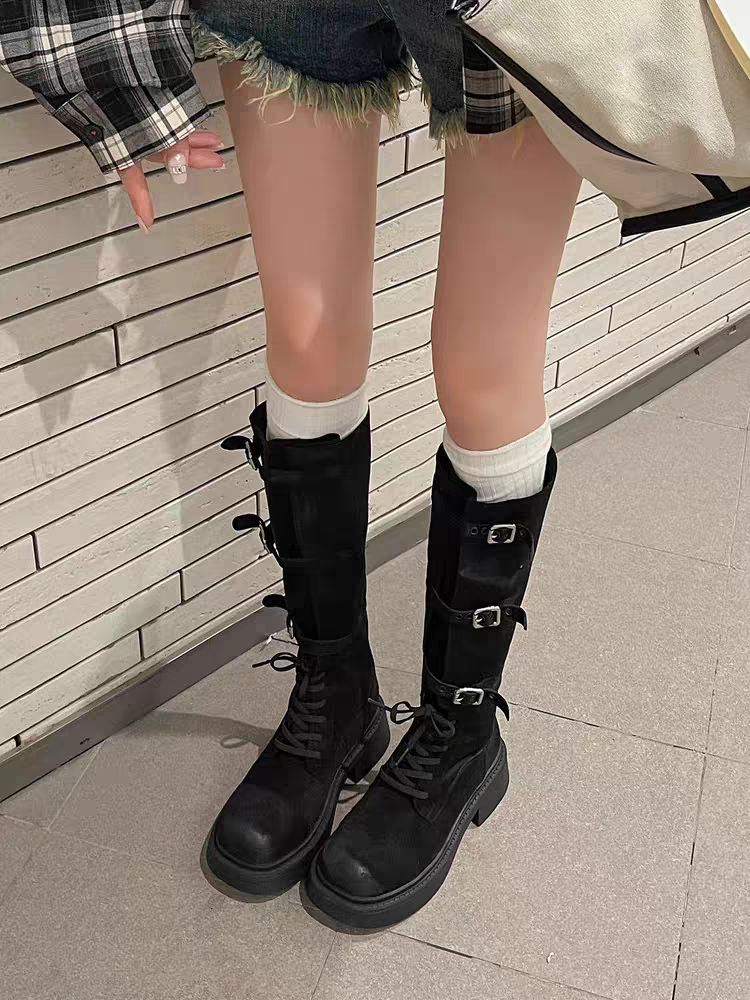 秋冬~帅气美拉德绒面个性ins不过膝时装长筒靴高筒靴女骑士靴3250