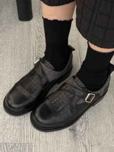 诗歌兰同款真皮乐福鞋女春新欧洲站低跟英伦风流苏小皮鞋