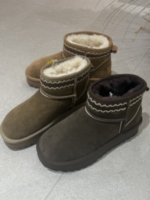 真皮厚底4cm增高白色雪地靴女秋季加绒加厚大棉面包时尚短靴3953