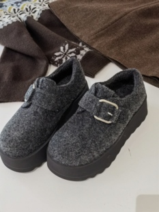 街头潮鞋 新款 内增高厚底鞋 毛呢复古休闲勃肯鞋 4392 加绒勃肯鞋