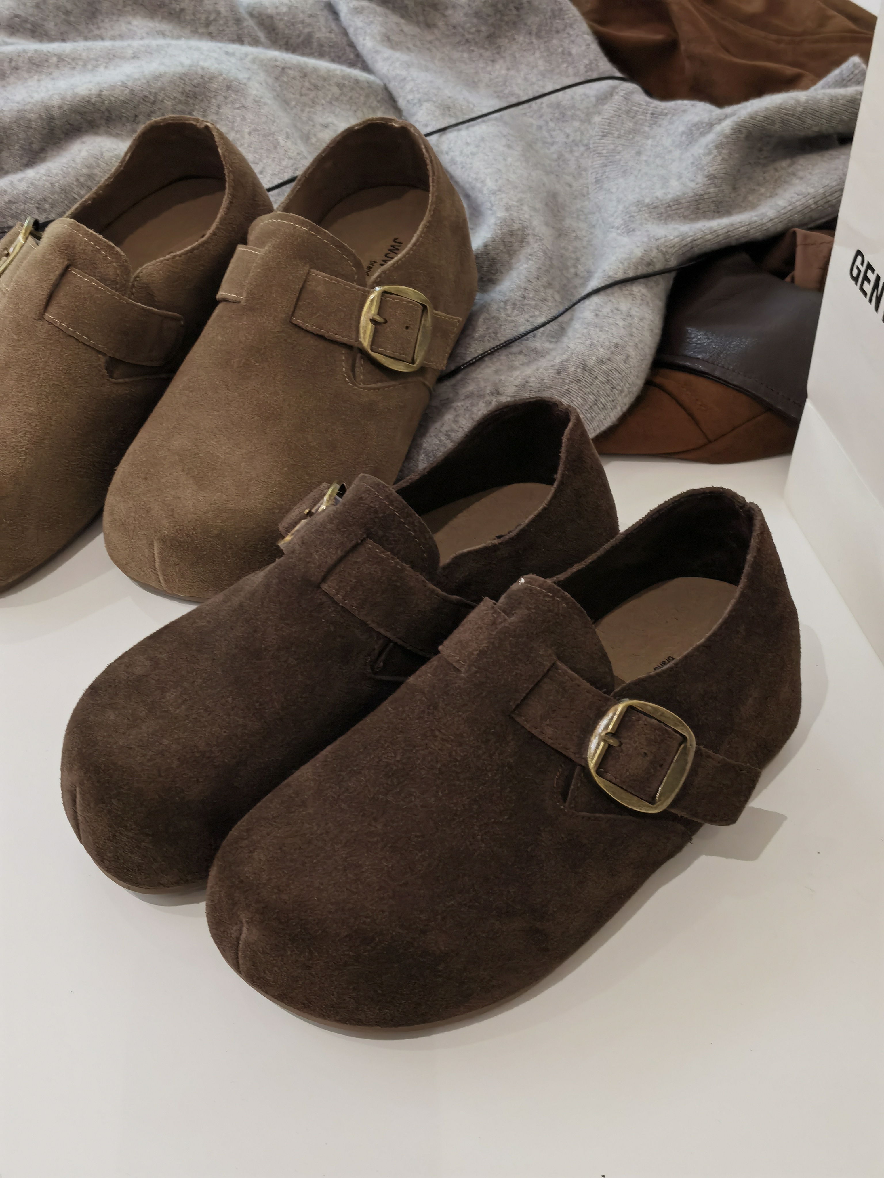 欧洲站复古一脚蹬大头勃肯鞋女全包面包内增高鞋真皮女鞋9233-5