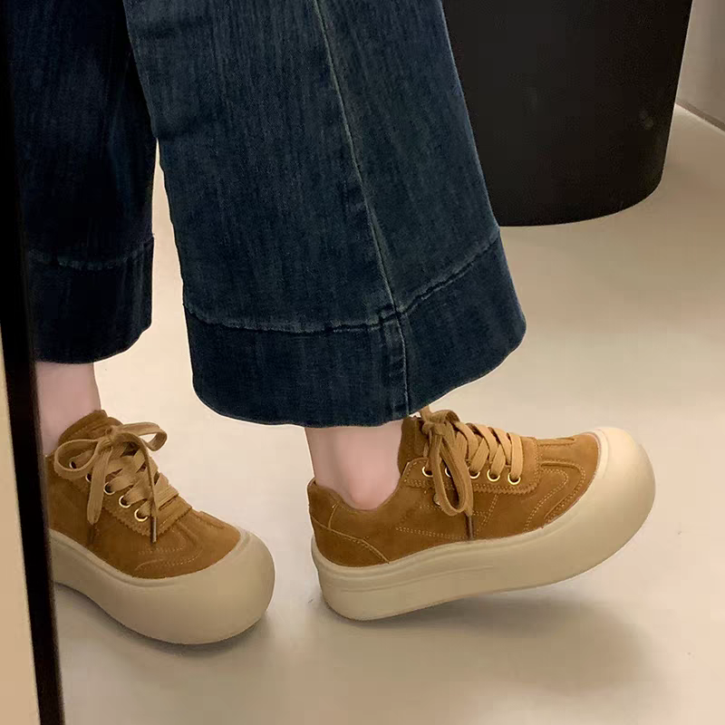 魔术贴真皮板鞋女冬季丑萌厚底一脚蹬大头低帮乐福鞋3550