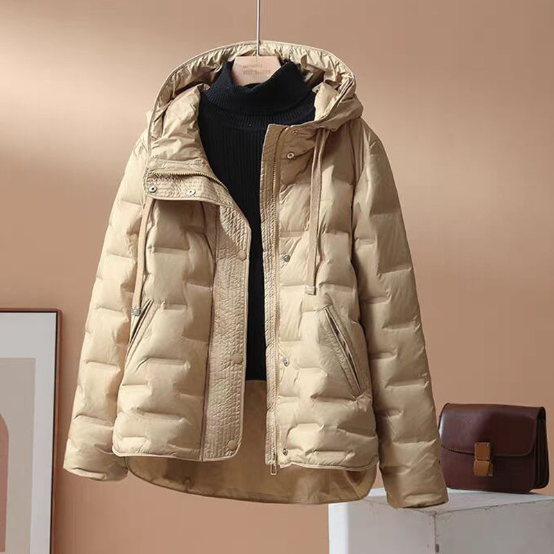 大码连帽轻薄羽绒服女短款外套冬
