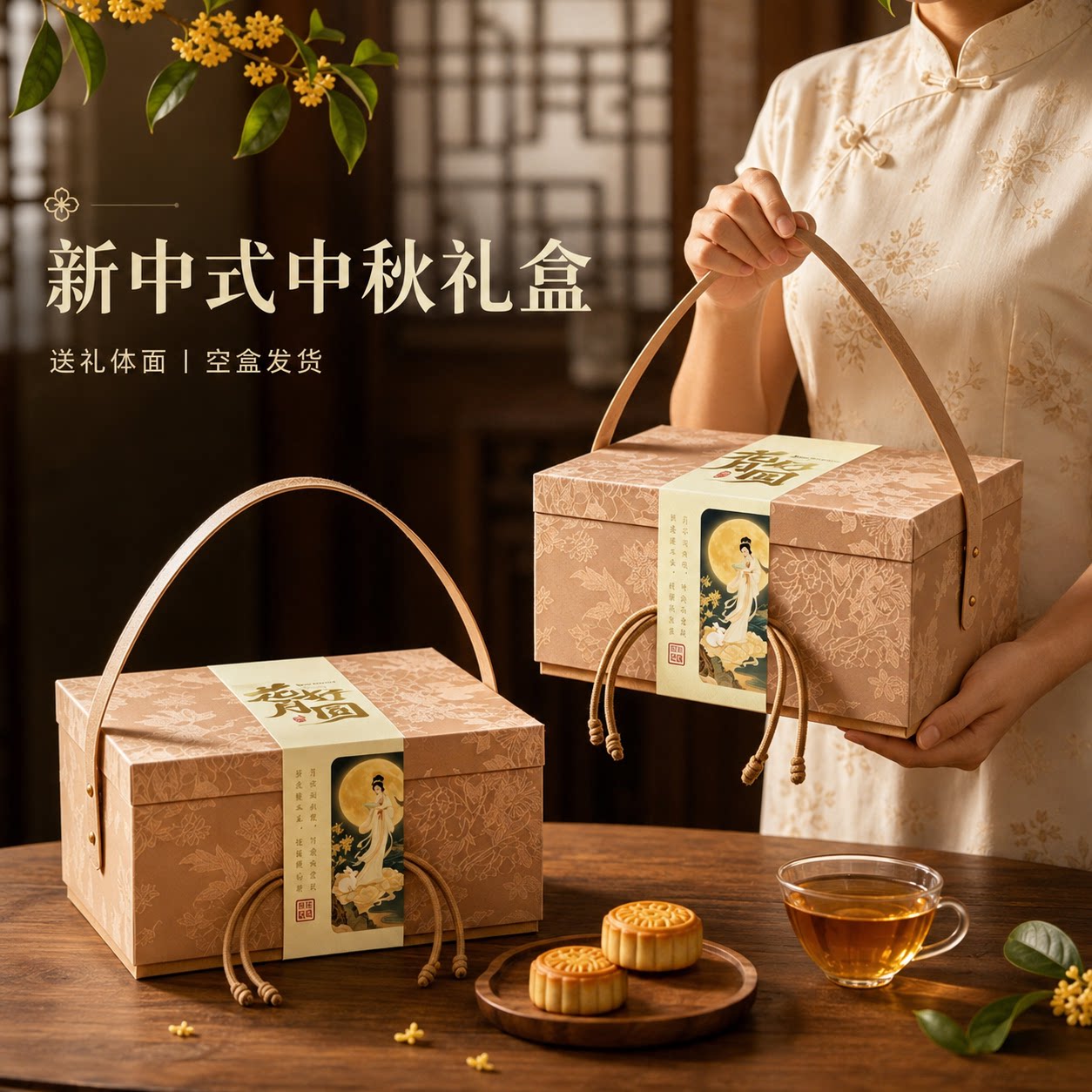 中秋月饼礼盒包装盒空盒6粒8粒新中式高档手提礼品盒商务送礼包装